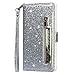 Produktbild Molg Kompatibel mit Samsung Galaxy S21 5G Hülle Glitzer Premium PU Leder Reißverschluss Wallet Flip Case [Armband] [Kartenfach] [Magnetverschluß] Stoßfest Cover-Silber