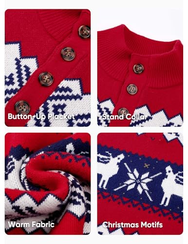Image of JMIERR Men's Cable Knit Pullover Sweater Casual Long Sleeve Stand Collar Button Knitted Sweaters