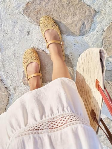 Image of Coutgo Womens Mary Jane Woven Flats Round Toe Ballet Flats Dressy Comfortable Slip On Shoes