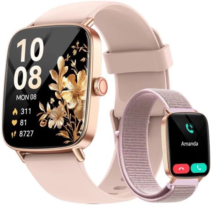 Smart Watch for Women, 1.85" HD Smartwatch (Answer/Make Calls), 2 Bands | Compatible iPhone/Samsung/Android, 120+ Sport Modes Fitness Tracker with Heart Rate/Sleep/Step Monitor, IP68 Waterproof