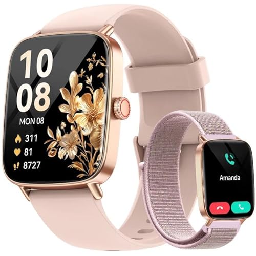 Smart Watch for Women, 1.85" HD Smartwatch Compatible iPhone/Samsung/Android (Answer/Make Calls), 100+ Sport Modes Fitness Tracker with Heart Rate/Sleep/SpO2 Monitor, IP68 Waterproof, with 2 Bands