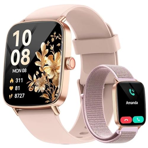 Smart Watch for Women, 1.85″ HD Smartwatch Compatible iPhone/Samsung/Android (Answer/Make Calls), 100+ Sport Modes Fitness Tracker with Heart Rate/Sleep/SpO2 Monitor, IP68 Waterproof, with 2 Bands