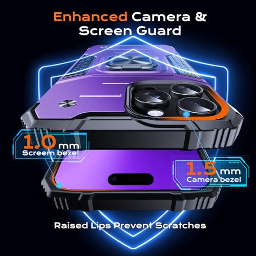 Image of Anqrp Heavy Duty Case for iPhone 16 Pro Case with Enhanced Ring Holder Grip Stand, Military Grade Shockproof Rugged Drop Protective Silicone Hard Slim iPhone 16 Pro Phone Case Cover,Purple