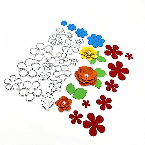 Metal 2 Sets 3D Flower Die Cuts, Leaf Floral Leaves Cutting Die Diy Crafts Template Mould Stencils For Diy Embossing Card Making Album Decorative Paper Scrapbooking #TOP2