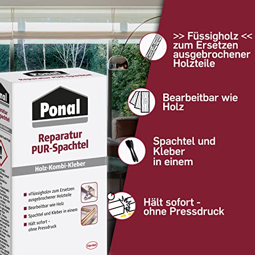 Ponal Reparatur PUR-Spachtel, zweikomponentige Holz Spachtelmasse & Kleber in einem zum Ersetzen ausgebrochener Holzteile, Holzspachtelmasse bearbeitbar wie Holz, 1 x 177g