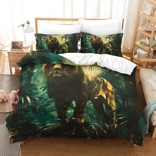 Housse de couette lion finition premium lit simple en microfibre - 2