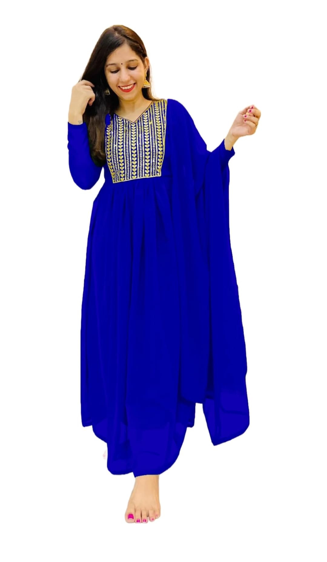 shree aksharam trends Women's Georgette Pleated Floor Length Casual Dress-picture-29