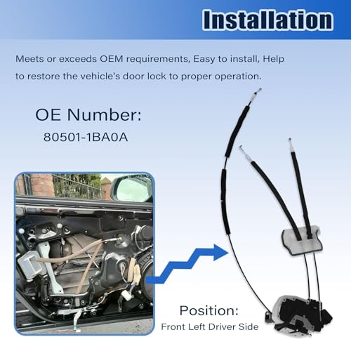 Image of XQSMWF Power Door Lock Actuator Front Left Driver Side, Fit for Infiniti EX35 2008-2012 EX37 2013 QX50 2014-2016 3.5L /3.7L V6, Replace 805011BA0A 80501-1BA0A Door Latch Assembly Motor