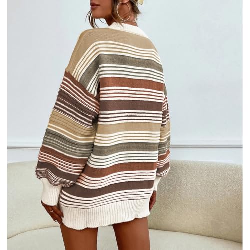 Womens Striped Pullover Sweater Contrast Cable Knit Sweaters Casual Oversized Loose Fall Winter Outwear Tops4