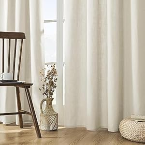 Joydeco Linen Curtains 96 inch Length 2 Panel Set,Light Filtering Curtain for Living Room Bedroom Curtains 52 inch Wide Drapes with Rod Pocket Back Tab Farmhouse Curtain (96″ Lx52 W, Ivory on Linen)