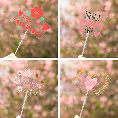 12 Pcs Happy Mother's Day Cake Toppers Love You Mom Pvc Cupcake Picks Decorations For Mother's Day Mom's Birthday Party Suppliers #TOP3