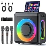 Karaoke Machine with 3 Wireless Rechargeable Microphones, Portable Bluetooth Speaker & PA System with LED Lights, Designed for Adults & Kids Home Parties, Supports TWS/TF Card/USB/AUX