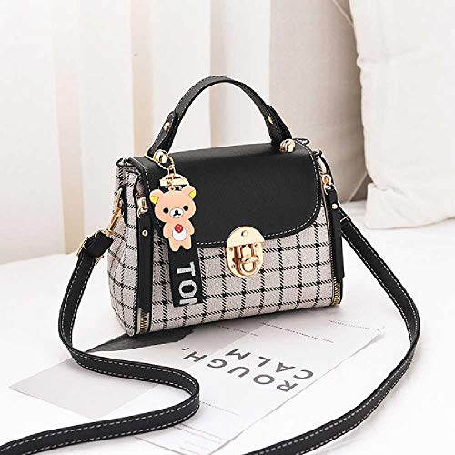 wangtao Nuevo Tipo Lindo Bolso De Las Señoras De La PU Pequeñas Chicas Exquisita Combinación De Colores Moda Casual Pequeño Bolso Cuadrado Tela Escocesa Negra