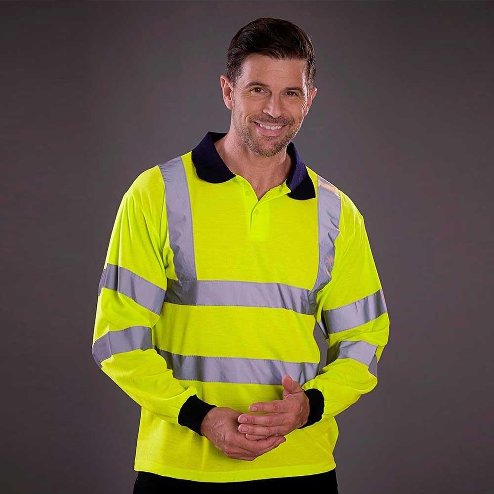 Polo de manga larga de alta visibilidad personalizado certificado EN reflectante ropa de trabajo transpirable PPE con logotipo impreso para construcción al aire libre