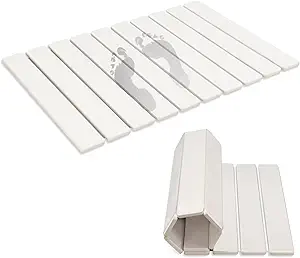 Revid Foldable Stone Bath Mats for Bathroom, 24"(L)×16"(W) Diatomaceous Earth Bath Mat, Non-Slip Quick Dry Stone Mat, White