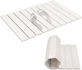 Revid Foldable Stone Bath Mats for Bathroom, 24"(L)×16"(W) Absorbent Diatomaceous Earth Bath Mat, Non-Slip Quick Dry Bath Mat, White