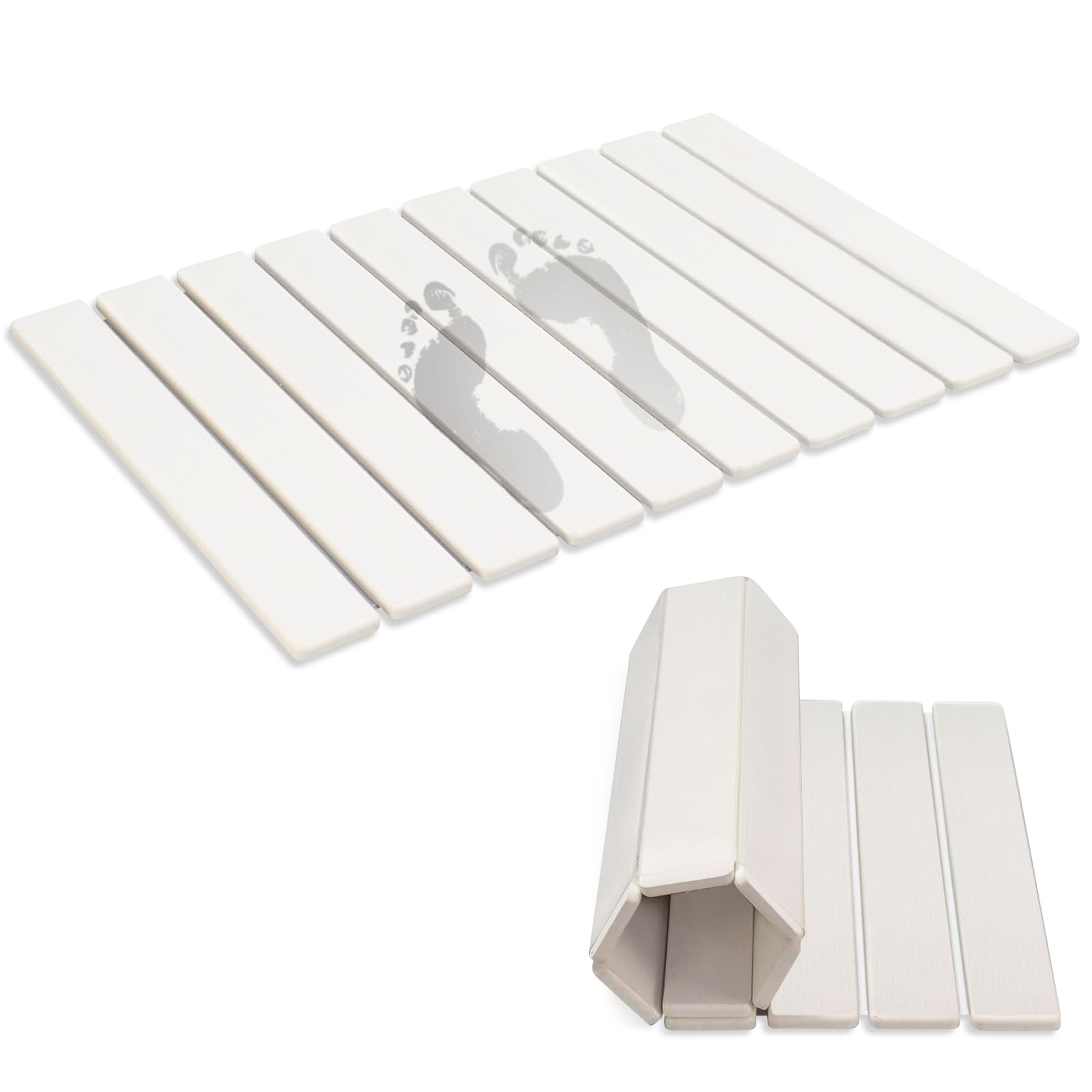 Revid Foldable Stone Bath Mats for Bathroom, 24"(L)×16"(W) Absorbent Diatomaceous Earth Bath Mat, Non-Slip Quick Dry Bath Mat, White