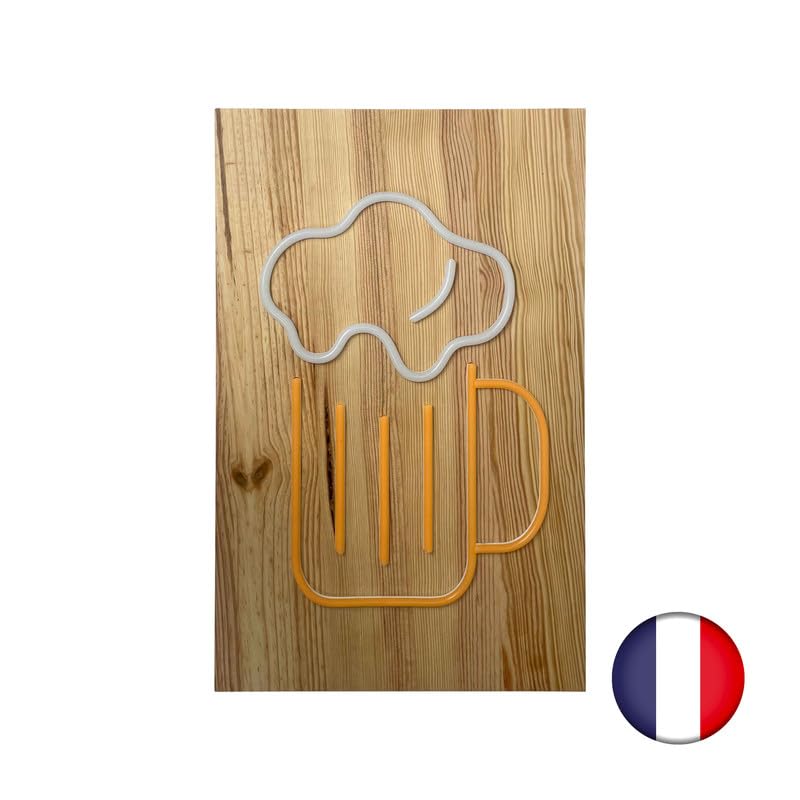Insegna luminosa a LED per interni "Birra" in legno con batteria da 9800 mAh