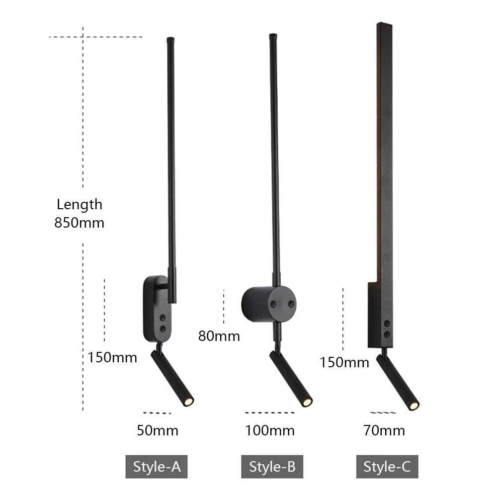 Générique Moderne LED-Wandleuchte für den Innenbereich, mit Ein-/Aus-Schalter, 45,3 Zoll, linear, langer Streifen, mit Spot, Schwarz, für Badezimmer, Schlafzimmer