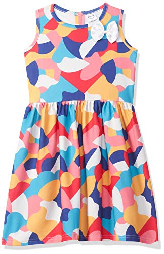 Image of Gubbarey Girl's Cotton Blend Fit and Flare Knee-Length Casual Dress (DRG2021 2020 Multi 4-5 Y) Multicolour