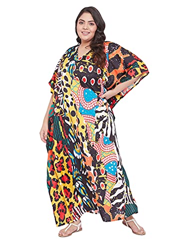 Image of Oussum Women Plus Size Kaftan Kimono Loose Maxi summer dresses for women Beach 3 /4 Sleeve Casual lounge dress Boho