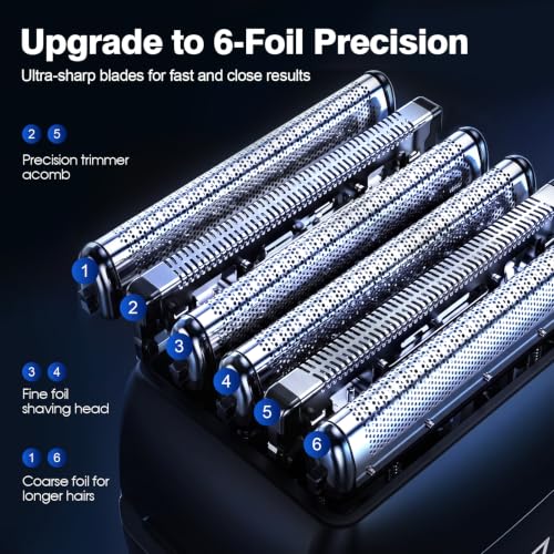 Electric Foil Shaver for Men, 0.05mm Ultra-Thin Foil Electric Razor for Thick Coarse Beard, Wet & Dry Cordless Rechargeable Shaver, IPX7 Waterproof Face Shaver with LED Display for Home Travel Gym - Image 3