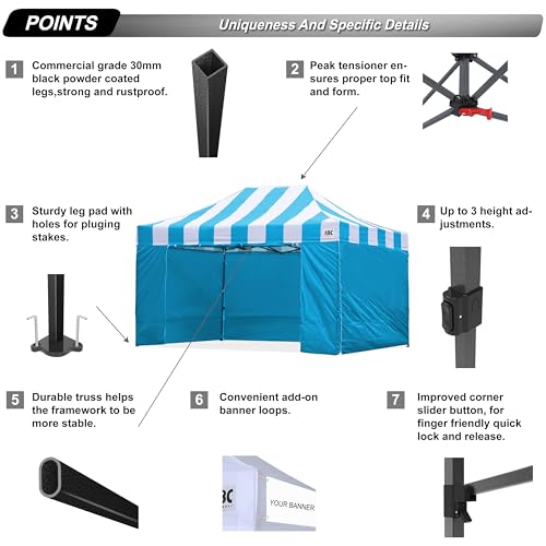 Image of ABCCANOPY Heavy Duty Easy Pop up Canopy Tent with Sidewalls 10x15,Strip SkyBlue