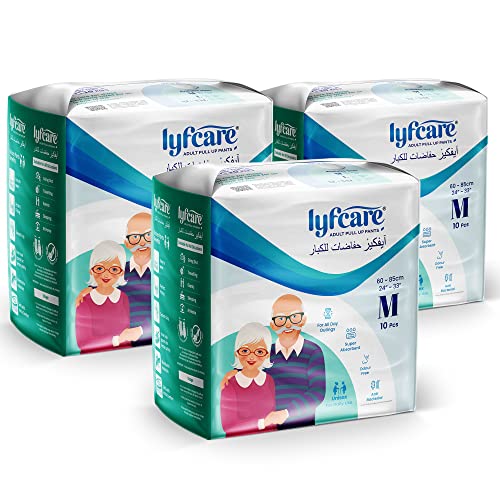 Image of Lyfcare Adult Diapers Medium Size (M) - 30 Units (Pack of 3) | Unisex Diapers Pants Style | Waist (60-85 cm) | Wetness Indicator, Super Absorb, 360 Protection & 0% Leakage | For Men & Women