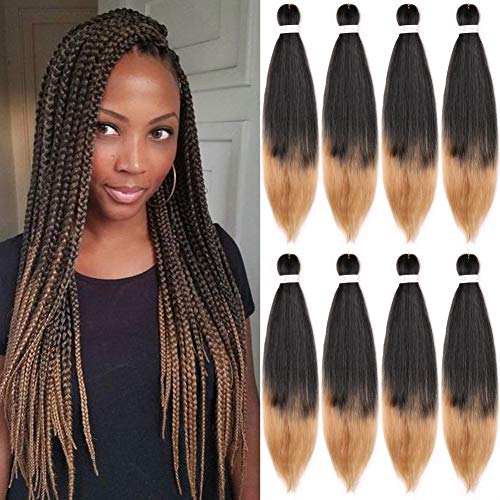 Mtmei hair 8 Packs Pre-stretched Braiding Hair Easy Braid 24 Inch Hot Water Setting Synthetic Yaki Texture Professional Braiding Hair Extensions For Box Braids Twist Crochet Hair(T1B/27)