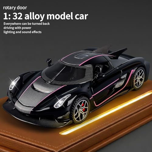 Image of WORSHIPER 1:32 Koenigsegg Jesko Die Cast Metal Sports Car Toy with Light & Sound, Pull Back Action, 4 Openable Doors, Alloy Model Car for Kids Boys Gift & Collection【Black Color】
