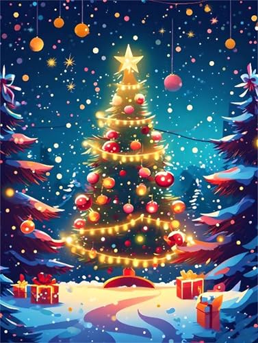 ファンタジー・クリスマスツリー ペイントバイナンバー 大人子供用 DIY番号絵画 ペイントバイナンバー キット しわ防止キャンバス 大人&初心者向け ブラシ/アクリルペイント ペイントバイナンバーキット 数字油絵 クラフトアート フレームなし ホームデコレ
