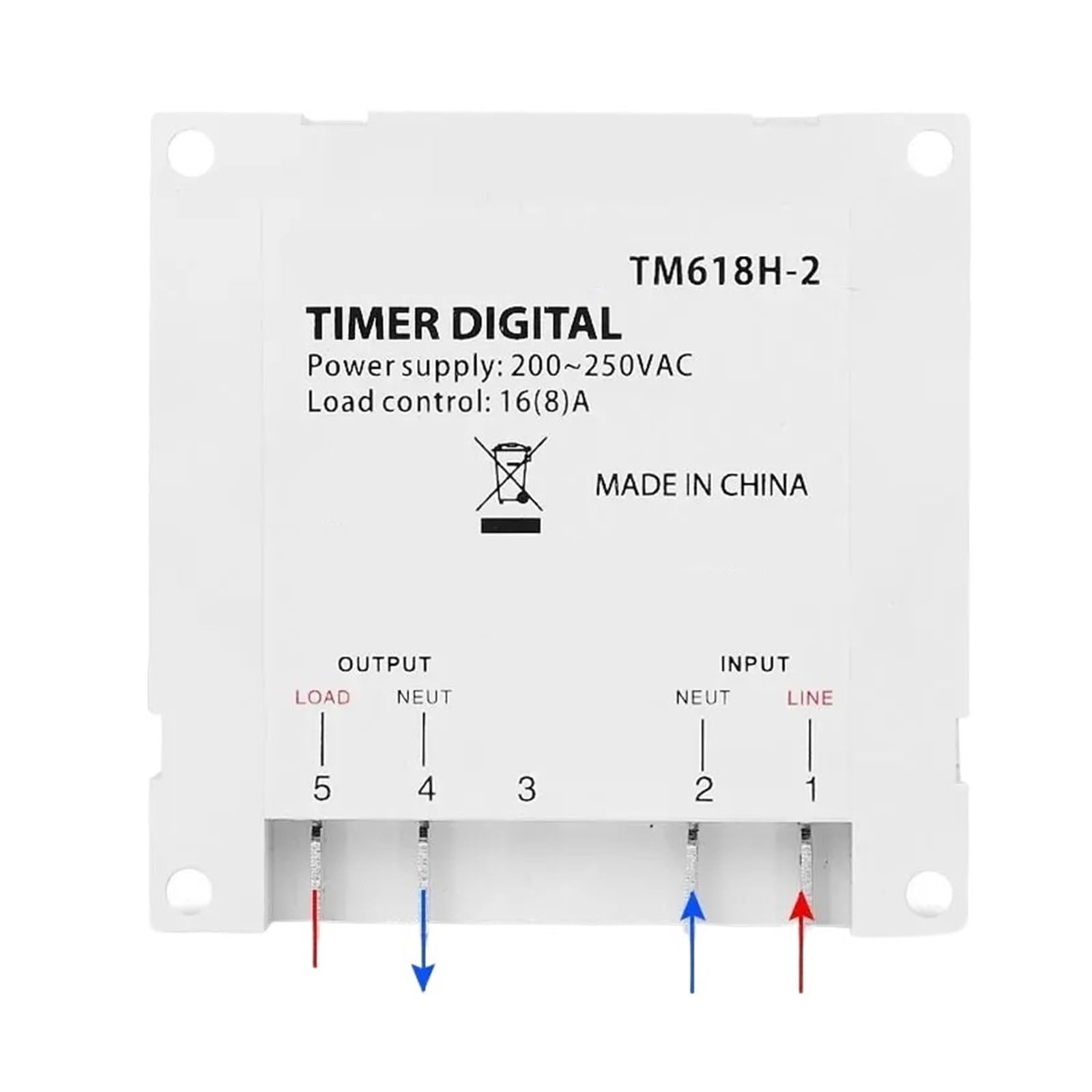 Interruptor Temporizador Temporizador digital TM618H-2 de 220 V CA con voltaje de salida de 220 V, programable semanalmente, for iluminación, 7 días(With 4 wires)