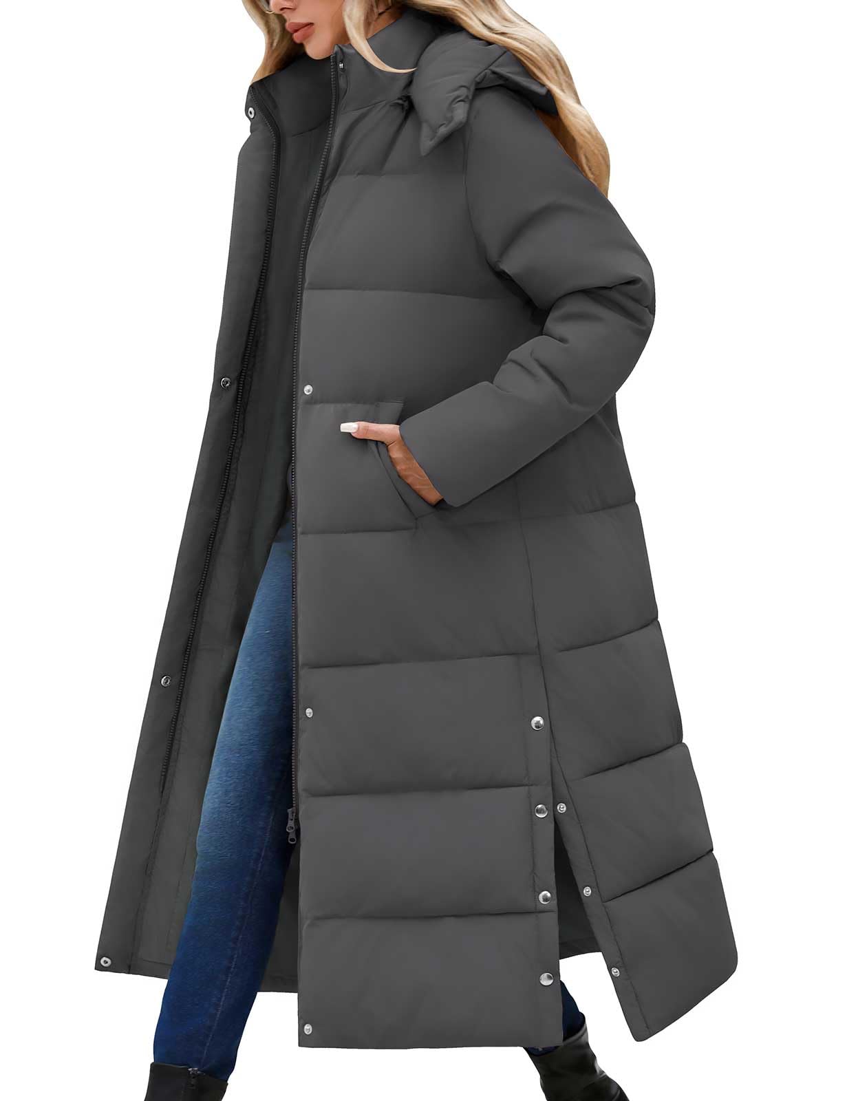 Abrigo Largo Mujer Invierno Chaqueta Acolchado Cálido Abrigos Gruesa Plumifero Chaquetas Polar Elegante Parka Prueba de Viento con Capucha Desmontable para Diario y al Aire Libre