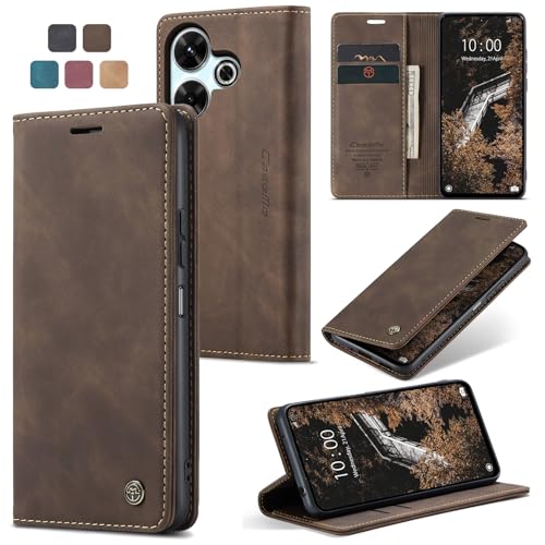 owlhold hülle Xiaomi Redmi 13 klapphülle Premium Lederhülle Weiches Vintage-Nubukleder Faltbare Ständer Schutzhülle Kart...