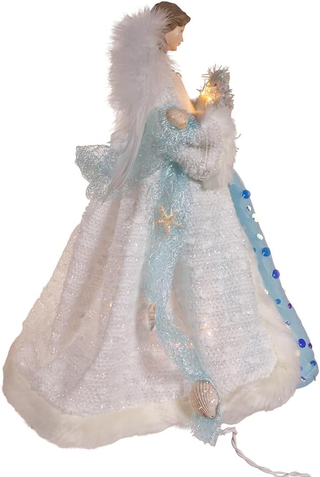 Kurt Adler 14-inch UL 10-Light Coastal Beach Angel Treetop