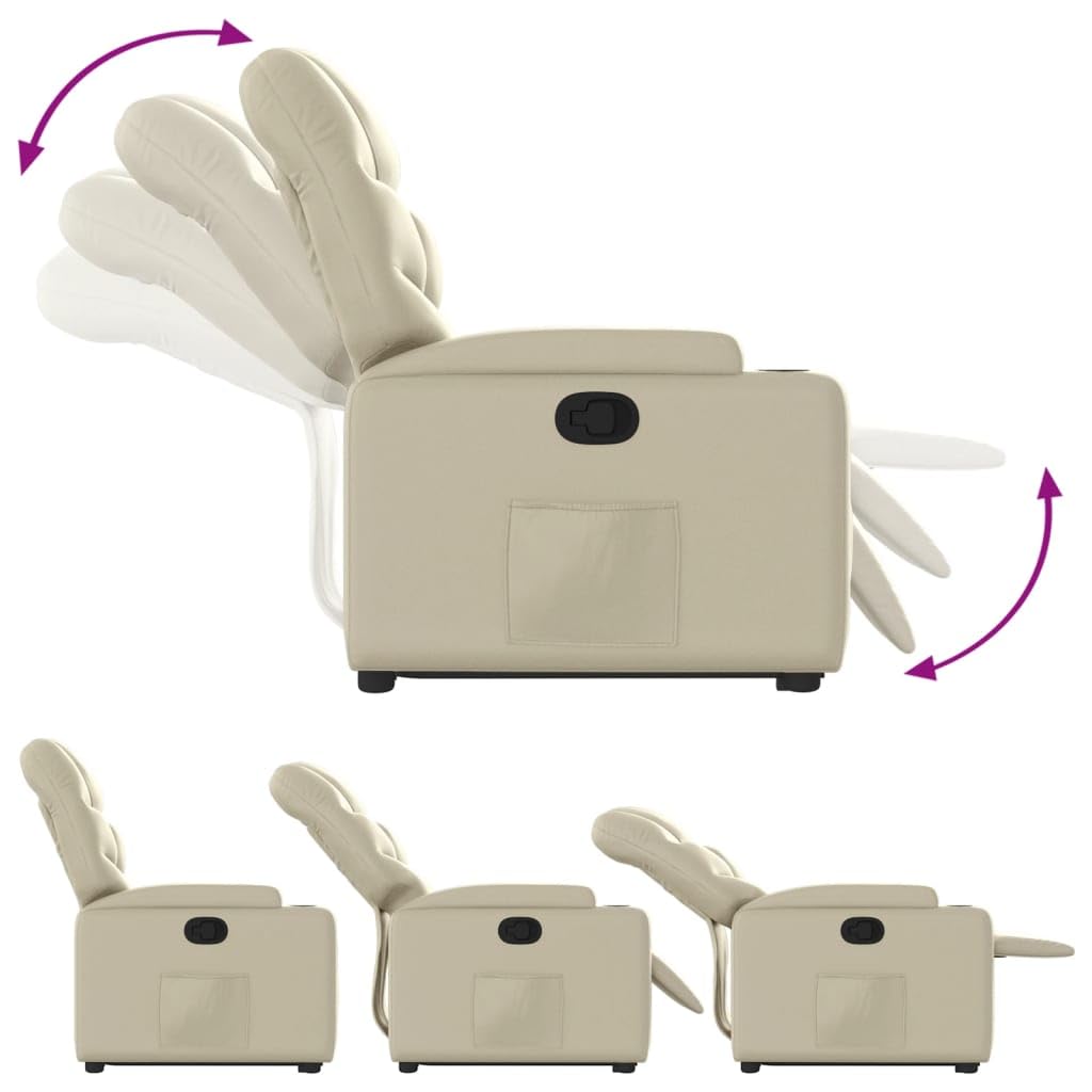 Sillón elevador eléctrico reclinable de piel sintética color crema con función de elevación y reclinación manual hasta 135 grados, cómodo con portavasos y bolsillo lateral