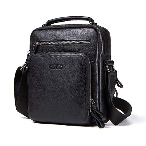 Contacts Genuine Leather Mens iPad Mini Messenger Crossbody Tab Bag Tote Briefcase (Black)