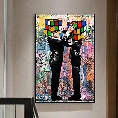 Toile Graffiti Art Rubik's Cube 70x100cm pour décoration murale de salon