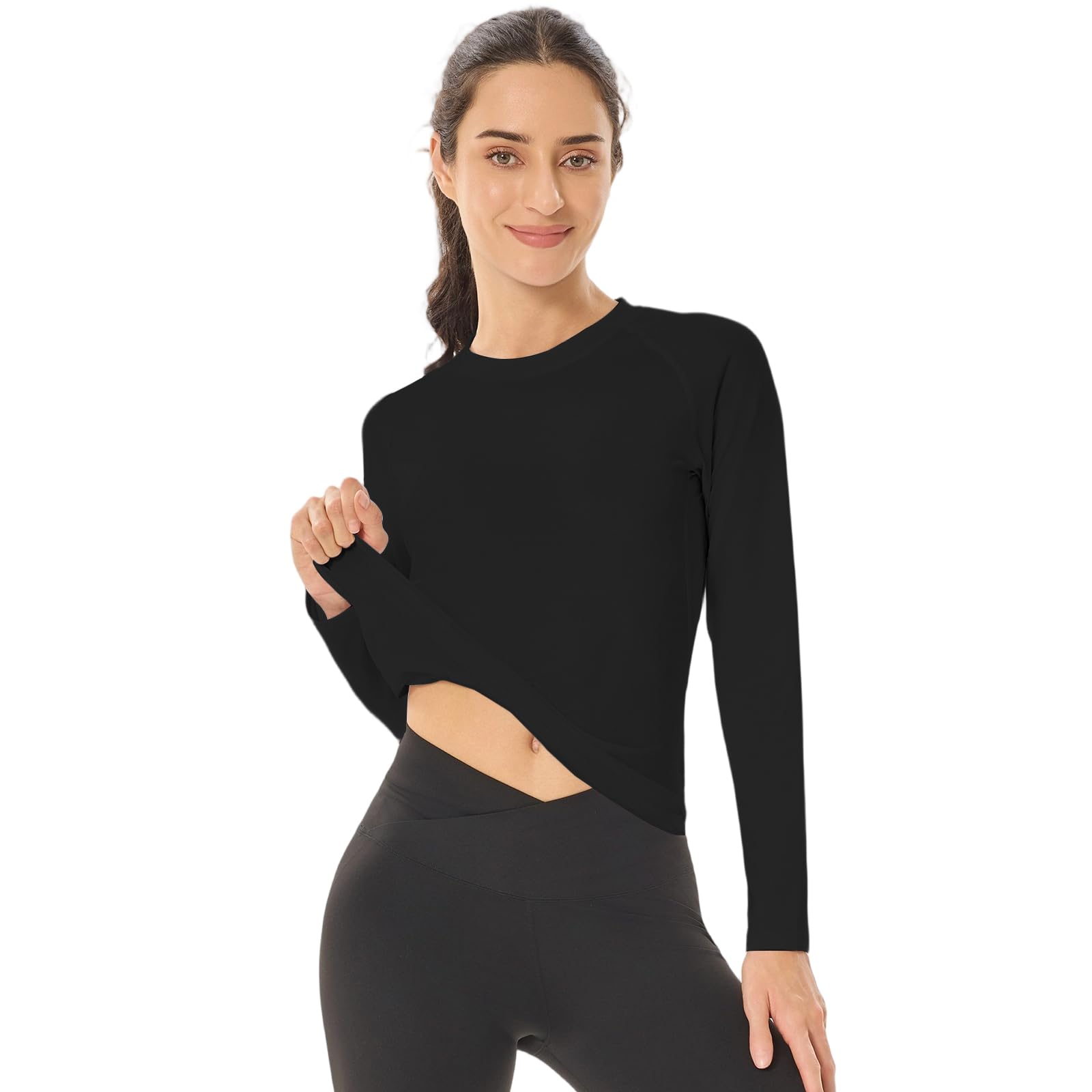 HYCOPROT Pack de 4 Hauts Thermiques Compression Femme en Coton Manche Longue T-Shirt Base Layer Top Sport Tshirt Chaud Col Roulé sous Vêtements Thermiques Décontracté pour Gym Fitness Yoga Running