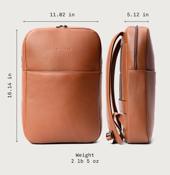 Slim Leather Laptop Backpack NW108 – Lightweight Daypack for Work, Travel & College – Fits Laptops up to 15.6” - Caramel3