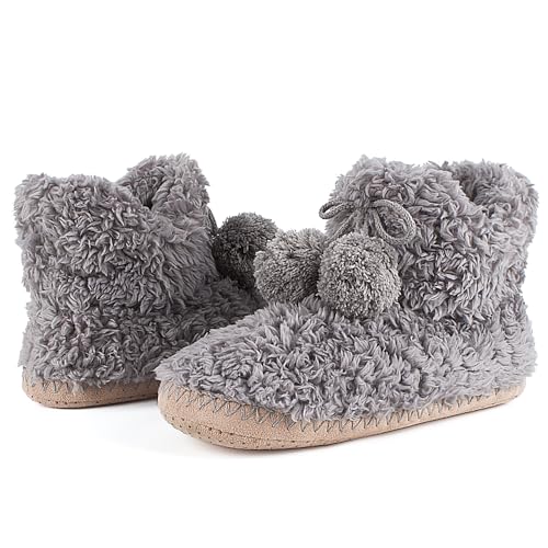 Image of cosyone1997 Cable Knit Slipper Socks for Women Non Slip Soft Sole | Fuzzy sherpa lining, gripper dots, flexible bootie coverage and machine washable care for warm, comfortable indoor wear