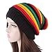 Qhome Fashion Jamaican Reggae Cap Multi-Colour Striped Rasta Hat Slouchy Baggie Beanie Skullies Gorro Rasta Women