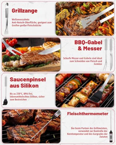 JUAUO Grillbesteck Set, 28-teiliges Edelstahl Professionelles Grillzubehör mit Tragetasche, Geburtstags Weihnachten Geschenk für Männer… – Ansicht 3