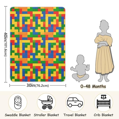 Image of Nursery Bed Blankets for Boys Girls Soft Swaddle Blanket for Infant Toddler 30X40in A Colorful Block Pattern with Different Colors and Shapes