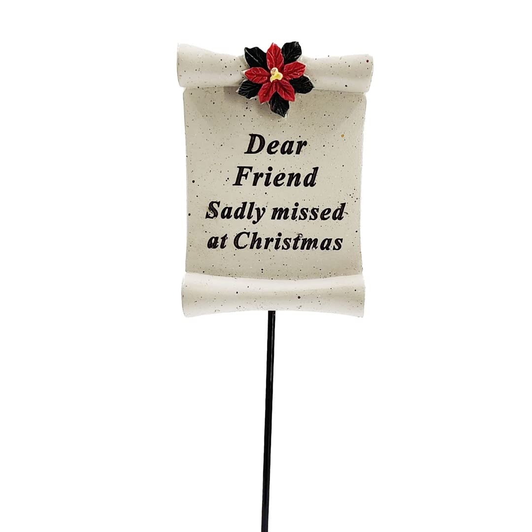 Angraves Multicolor Dear Friend Christmas Xmas Poinsettia Flower Memorial Tribute Stick Graveside Plaque