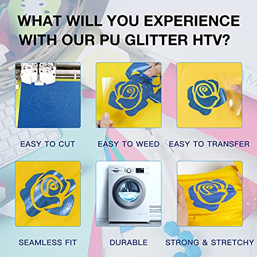 Image of HTVRONT Glitter HTV Heat Transfer Vinyl Roll - 10 inch x 8ft Blue Glitter HTV Vinyl for Shirts, Blue Glitter Iron on Vinyl for All Cutter Machine - Easy to Cut & Weed for Heat Vinyl Design