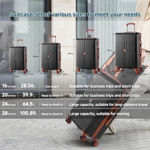Image of Hoteel Luggage 6-piece Set, 360 Universal Suitcases with Wheels Hard Shell Suitcase with TSA Lock, Including Waterproof Luggage Bag, Travel Maletas for Men and Women,Black(16 /20 /24 /28Inch)