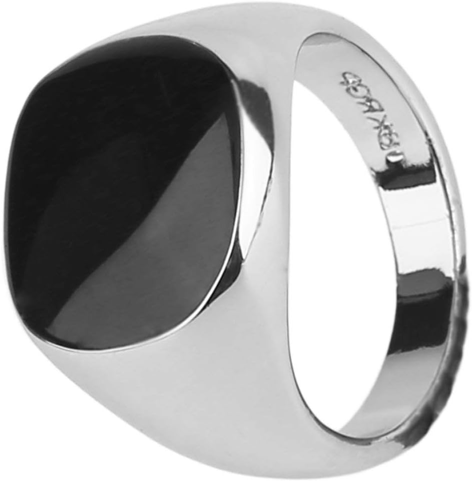 Garciakia Vintage Men Male Ring Jewelry Titanium Steel Domineering Obsidian Party Club Ring Jewelry Best Jewelry Gift(Color:White)(Size:20mm)