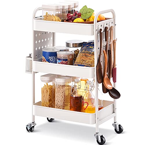 Image of Rolling Cart, Metal Utility Storage Cart with DIY Pegboards, Art Craft Trolley with Baskets Hooks,