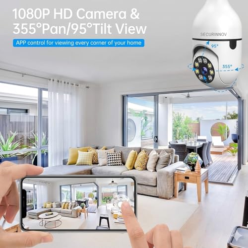 Image of securinnov 3MP WiFi Light Bulb Camera Home Office Outdoor | 360 Rotation | Color Night Vision |1080p | Motion Detection | Two Way Audio | Wireless Home Security | Mobile App V380 Pro (Light Bulb)